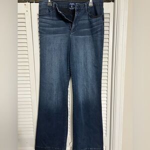 Kari Blue jeans, high rise flare leg, size 16.